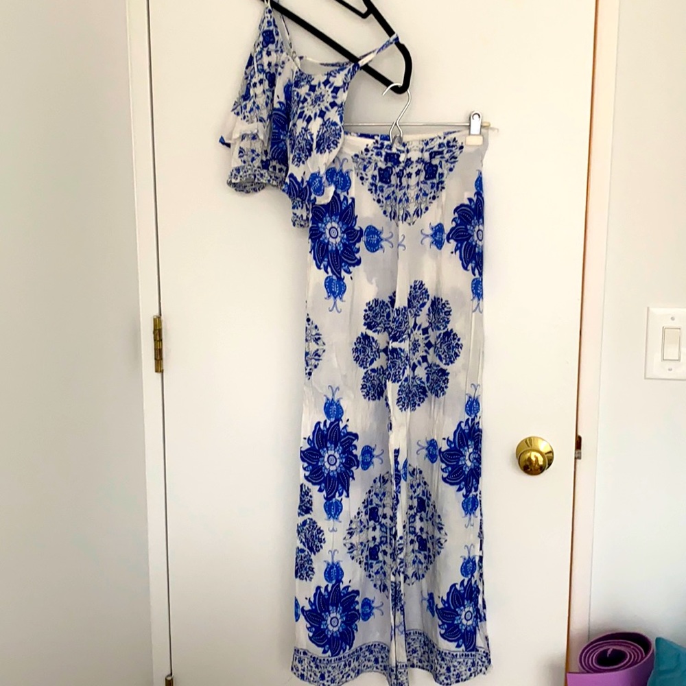 Floral cotton crop top and pants